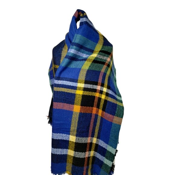 Womens Handwoven Multicolor Plaid Wool Blend Blanket Shawl - Picture 2 of 2